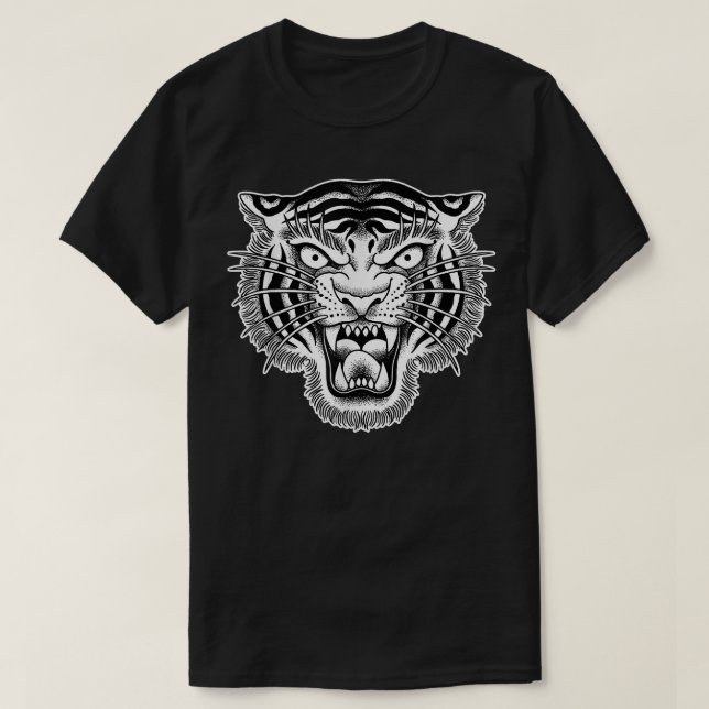 Camiseta Tiger Head Traditional Tattoo art Graphic by Seven (Frente do Design)