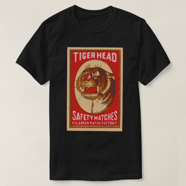 Camiseta Tiger Head Vintage Indian Matchbox Art (Frente do Design)