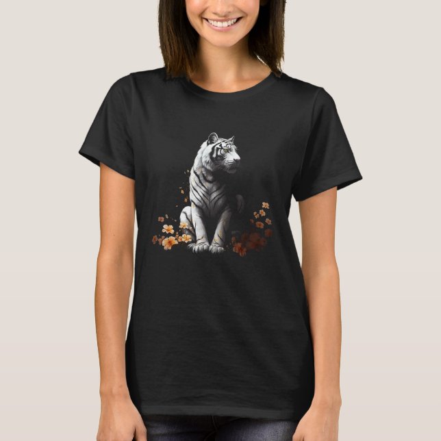 Camiseta Tiger Lover Trabalho de arte Flower Animal Motif T (Frente)