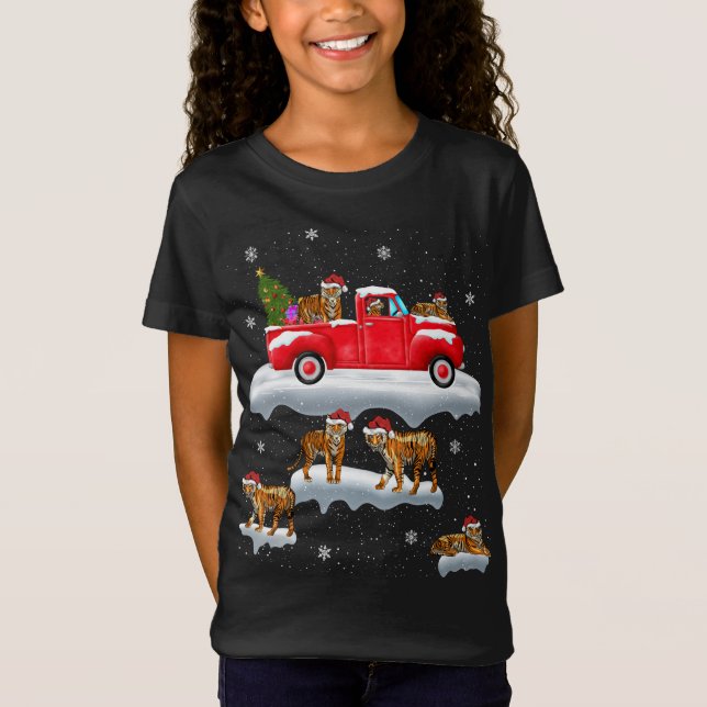 Camiseta Tiger Riding Red Truck Feliz Natal X mas Feio (Frente)