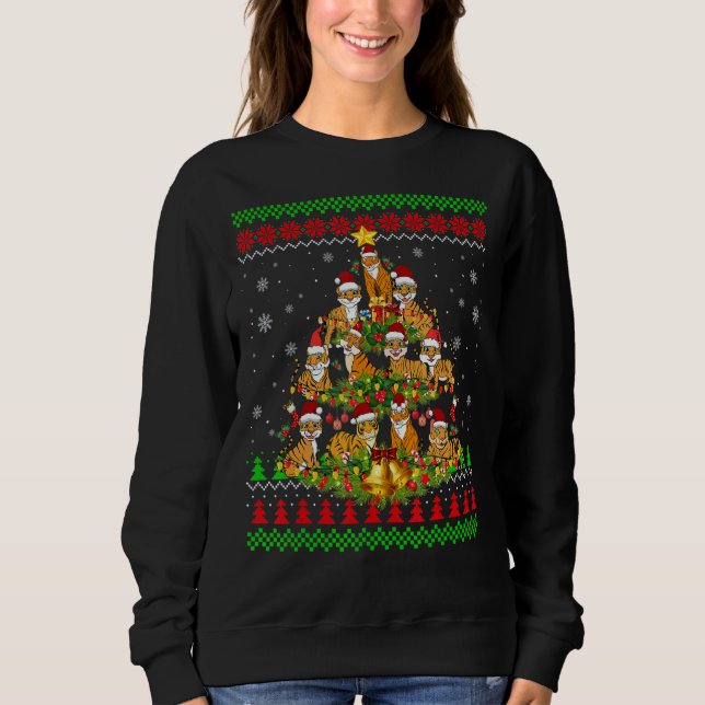 Camiseta Tiger  Xmas Lights Ugly Tiger Christmas Tree 1 (Frente)