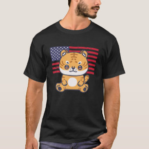 Camiseta Tigre 4 De Julho Patriótico EUA Flag Kawa