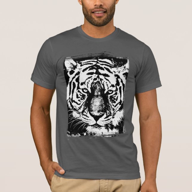 Camiseta Tigre Animal Mens Cinza Asfalto De Pequena Folha M (Frente)