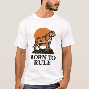 Camiseta Tigre ao Pôr do Sol sobre Rocha – Arte Ousada de V