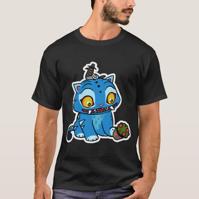 Camiseta Tigre azul brinca com panela (Frente)