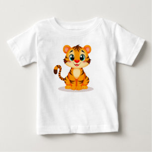 Camiseta Tigre Bebê de Desenho Adorável