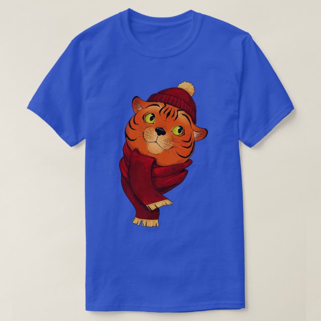 Camiseta Tigre bonito de ano novo num cachecol (Frente do Design)