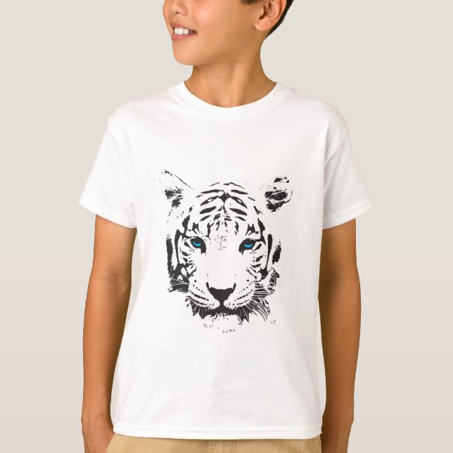 Camiseta Tigre branco com olhos azuis (Frente)