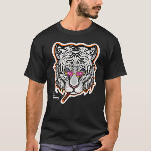 Camiseta Tigre Branco Fumante Com Óculos De Sol