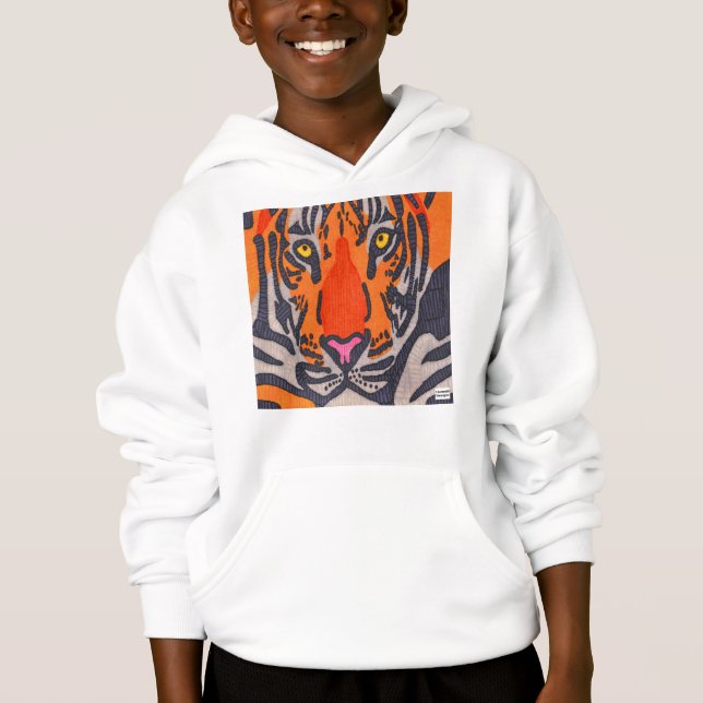 Camiseta Tigre (branco) - Moletom com capuz de menino (Frente)