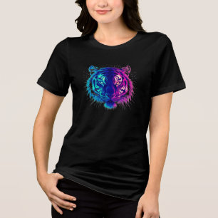 Camiseta Tigre Branco Neon – Arte de Vida Selvagem Cyberpun