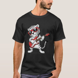 Camiseta Tigre Branco Tocando Guitarra Baixo Guitarrista Ro