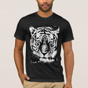Camiseta Tigre Cabeça Mens Bella+Canvas Curta Folha Preta