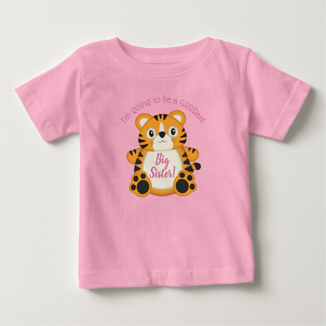 Camiseta Tigre Chá de fraldas Safari Garota Rosa (Frente)