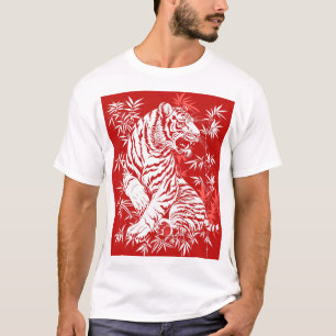 Camiseta Tigre Chinês - Cortar Impressão de Arte em Fundo V