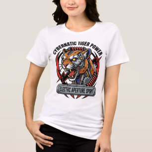Camiseta Tigre Cibernético Poder Espírito de Abertura Elétr
