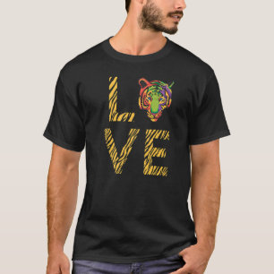 Camiseta Tigre Colorida Face Strips Ama Grandes Gatos Exóti