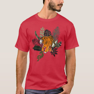 Camiseta Tigre colorido com folhas tropicais 1