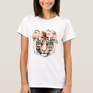 Camiseta Tigre com Flores – Grafismo Ousado e Belo