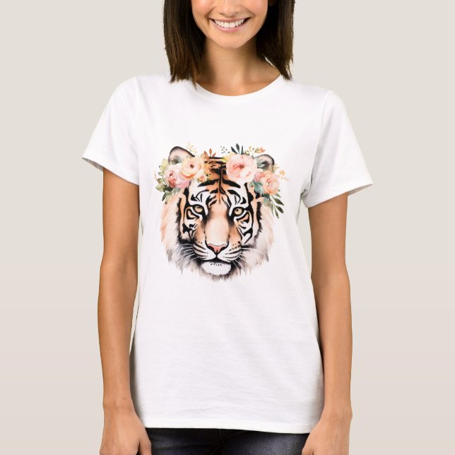 Camiseta Tigre com Flores – Grafismo Ousado e Belo (Frente)