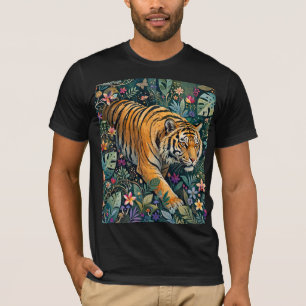 Camiseta Tigre com Olhos Âmbar Folhagem da Selva Fantasia