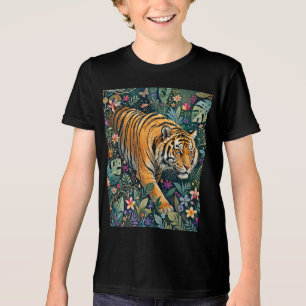 Camiseta Tigre com Olhos Âmbar Folhagem da Selva Fantasia