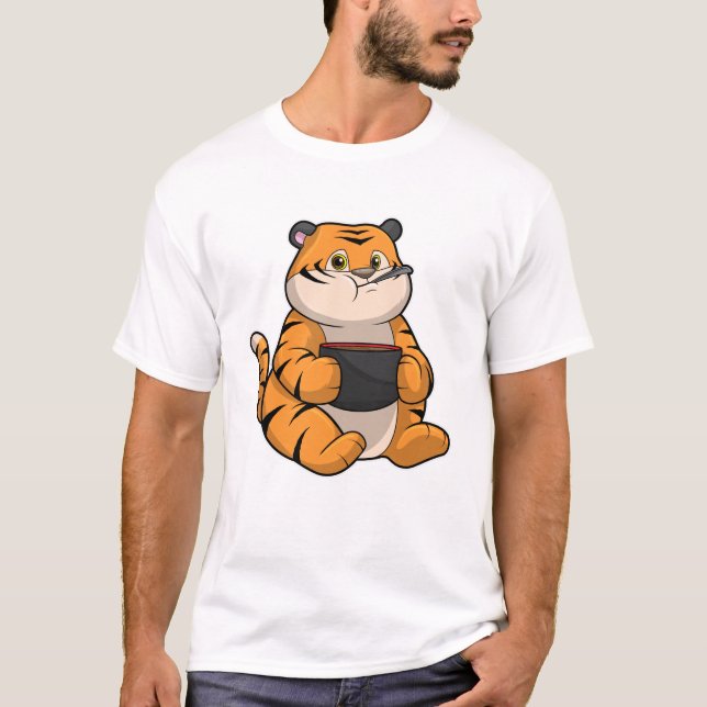 Camiseta Tigre comendo com tigela (Frente)