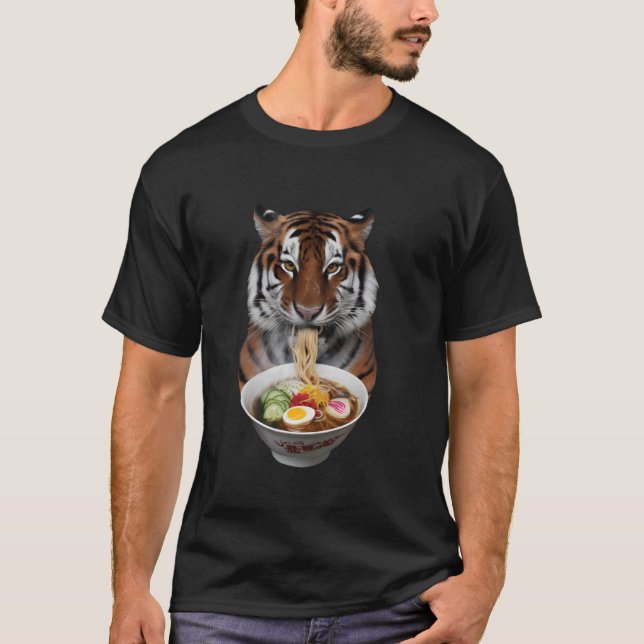 Camiseta Tigre Comendo Ramen Realista (Frente)