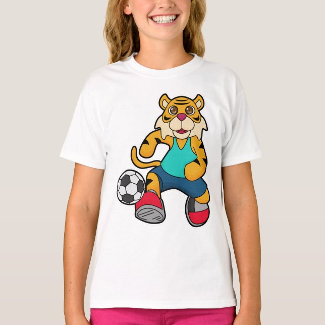 Camiseta Tigre como jogador de futebol com bola de futebol (Frente)