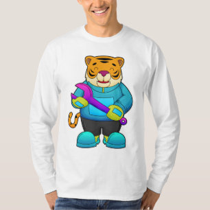 Camiseta Tigre como mecânico com chave inglesa