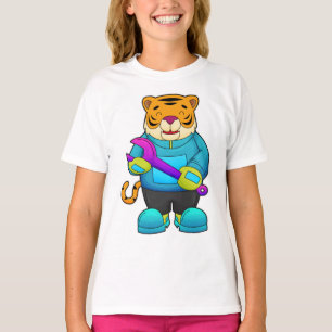 Camiseta Tigre como mecânico com chave inglesa