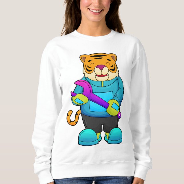 Camiseta Tigre como mecânico com chave inglesa (Frente)
