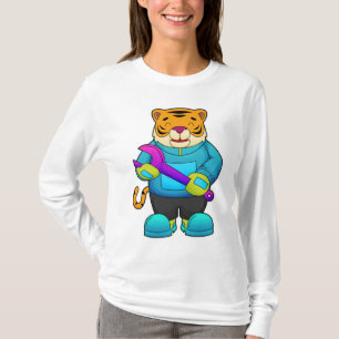 Camiseta Tigre como mecânico com chave inglesa