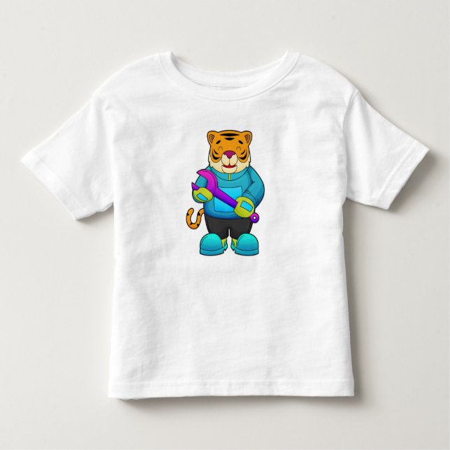 Camiseta Tigre como mecânico com chave inglesa (Frente)