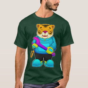 Camiseta Tigre como mecânico com chave inglesa