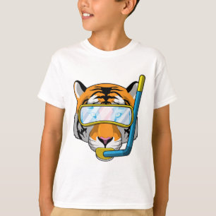 Camiseta Tigre como mergulhador com Snorkel