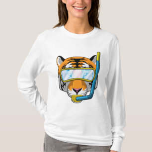 Camiseta Tigre como mergulhador com Snorkel