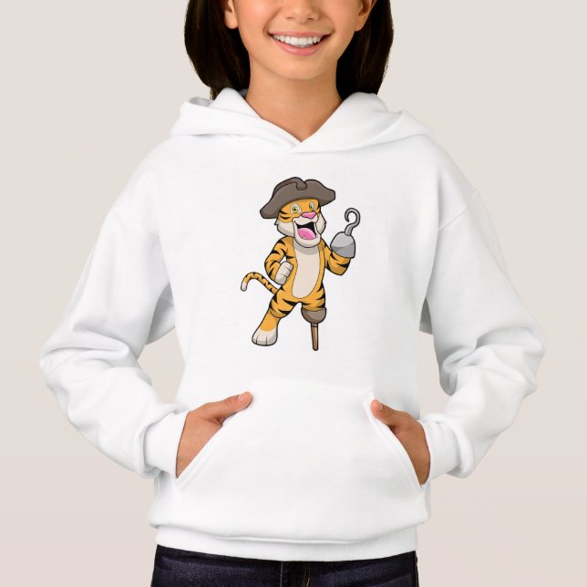 Camiseta Tigre como pirata com perna de madeira e mão vicia (Frente)