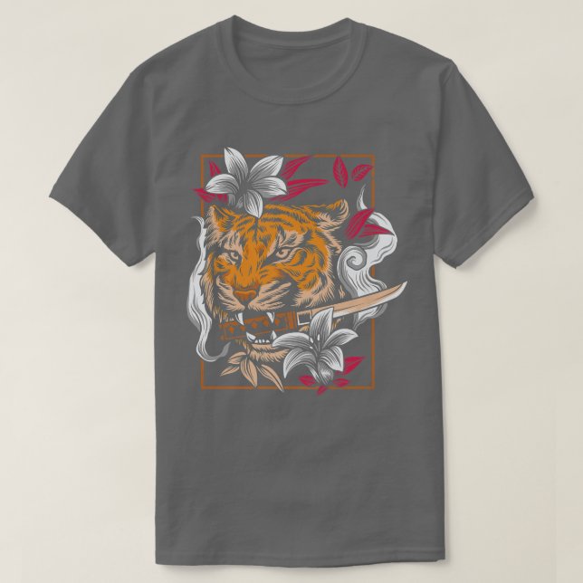 Camiseta Tigre Dançante Arte Asiática Inspirada em Japonês (Frente do Design)
