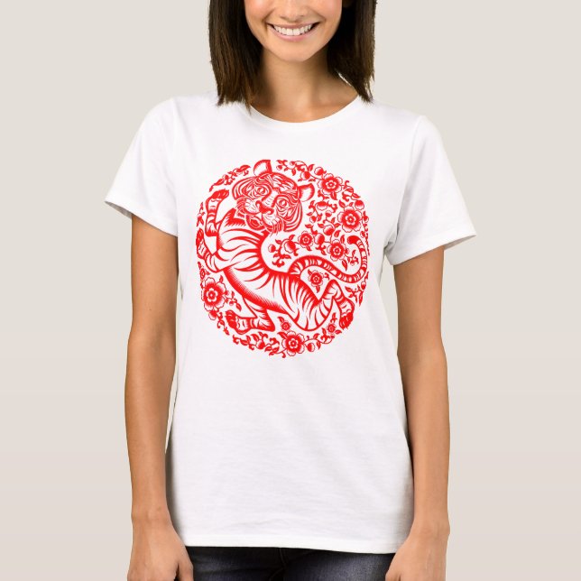 Camiseta Tigre de Ano Novo Chinês Vermelho (Frente)