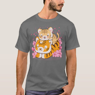 Camiseta Tigre de bebê e mãe Sakura Kawaii rosa