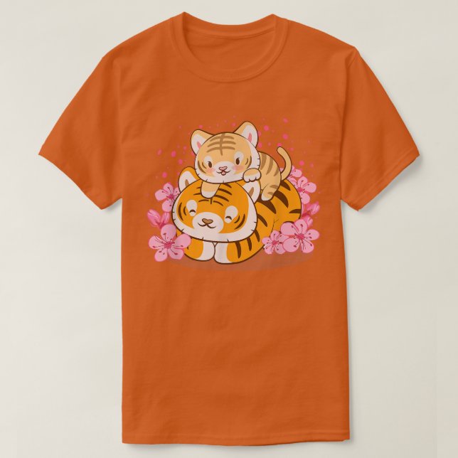 Camiseta Tigre de bebê e mãe Sakura Kawaii rosa (Frente do Design)
