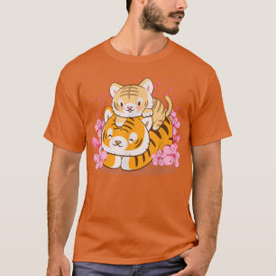 Camiseta Tigre de bebê e mãe Sakura Kawaii rosa