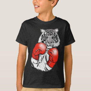 Camiseta Tigre de Boxe Divertido com Luvas Vermelhas Crianç