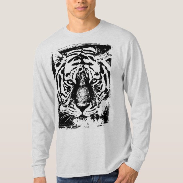 Camiseta Tigre de Cinza de Modelo de Leve Longa Moderna (Frente)