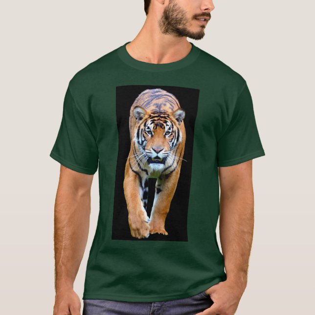 Camiseta Tigre de Cor Verde de Floresta Profunda Moderna (Frente)