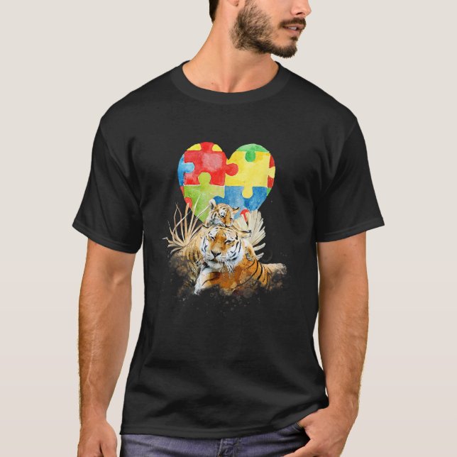 Camiseta Tigre de Mamãe de Consciência Autismo com Quebra-c (Frente)