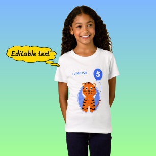 Camiseta Tigre de quinto aniversário do balão azul