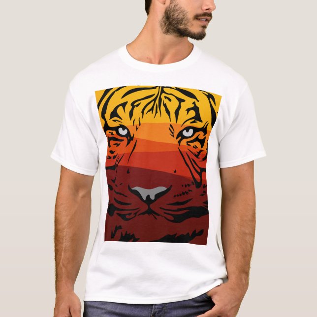 Camiseta Tigre, design, textura plana, de animal, colorida (Frente)