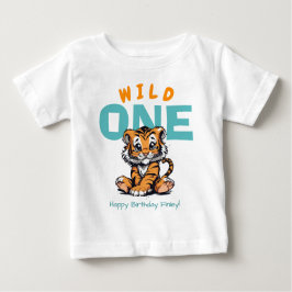 Camiseta Tigre e nome primeiro aniversario de um bebê selva